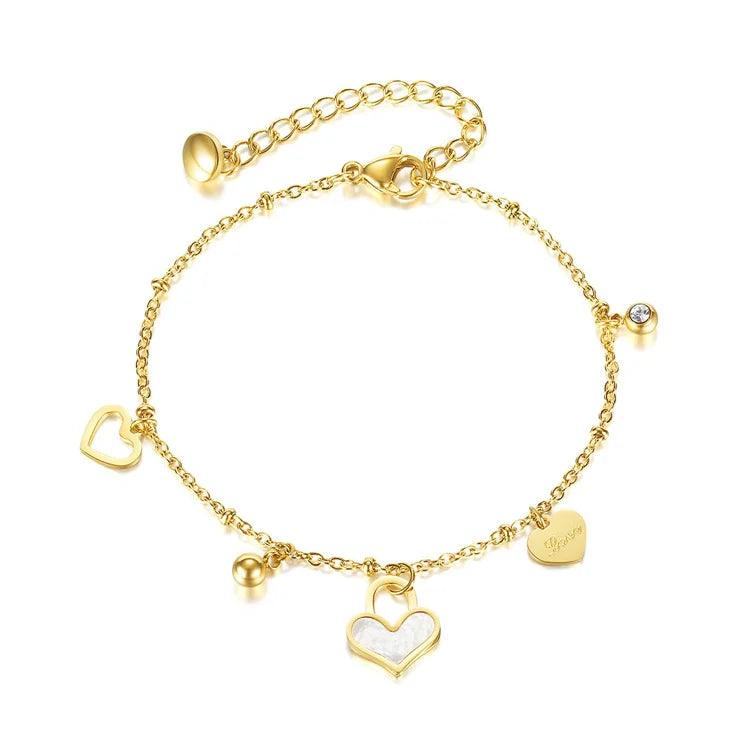 Fashion Fine Jewelry Bijoux En Acier Inoxydable Gold Plated Zircon Charm Shell Heart Pendant Bracelets for Women