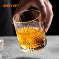 Custom Logo Engrave Barware 315ml 10.7oz Old Fashioned Embossed Pattern Liquor Whisky Glass Cup for Rum Vodka
