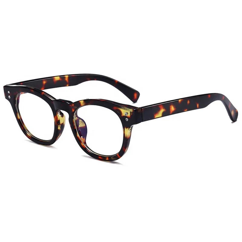 Classic Retro Solid Round Eyeglasses Animal Print Frame New Nail Flat Mirror Lightweight Plastic Frame for Outdoor Reading Use