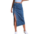 Fashion Street Wear High Waist Washed Jeans Skirt With Slit Side Button Down Open Denim Skirt Pencil Skirt for Women