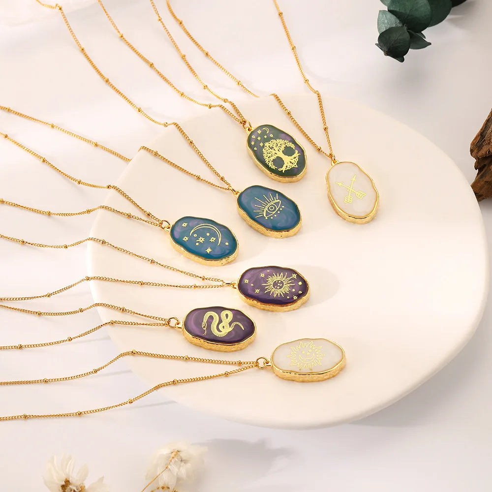 European American Style DIY Handmade Jewelry New Niche Sense Personality Irregular Oval Resin Stainless Steel Gold Necklace