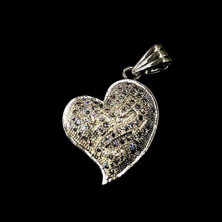 BMZ 2025 New Coming 2*2.5 cm Double Layers Platinum Vacuum Plating 150 Pic CZ Heart Pendant
