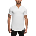 Quick Dry V Neck Fitness Tee Shirt Custom Logo Printing Sports Short Sleeves Men Highly Elastic Polyester Training Gym T Shirt