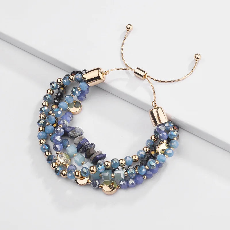 Wholesale Handmade Crystal Glass Bead Bracelet Women  Adjustable Natural Stone Drawstring Bangle