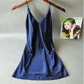 Cozy Sexy Halter Tops Nightgown Summer Sleeveless Satin Pyjamas Dress for Women with V-neck Silk Like Feeling