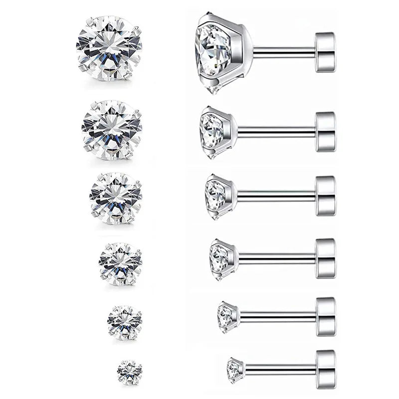 Aretes Para Mujer Hypoallergenic Nickel Free Surgical Stainless Steel Cubic Zirconia Comfy Flat Back Non Tarnish Earrings Studs