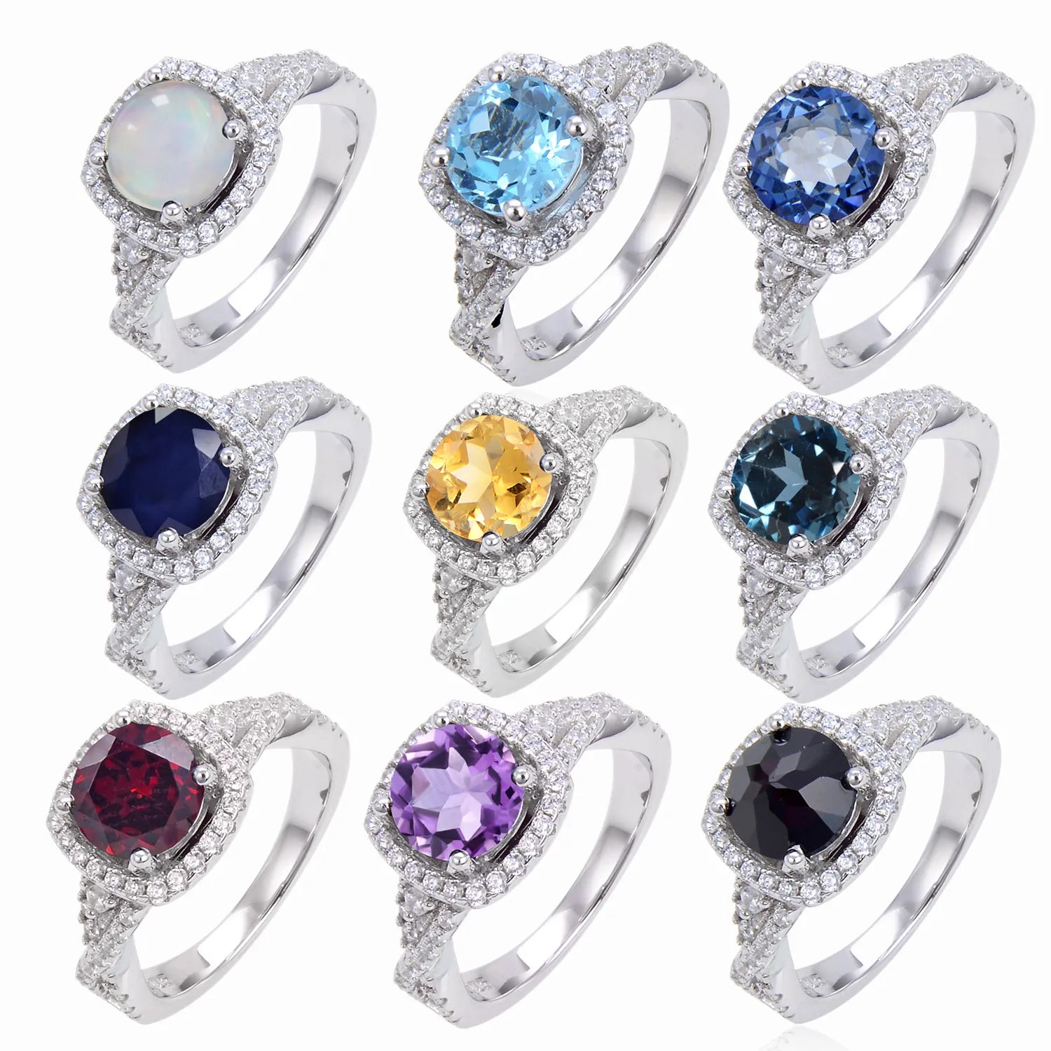 Abiding Halo Ring Engagement Jewellery Gemstone Ring With 925 Sterling Silver Classical Women Girl Ring