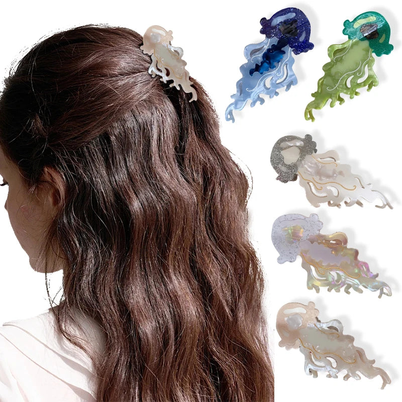 Creative Animal Acetic Jellyfish Grab Clip Match Color Large Hair Clip Small Cute Back Head Clip Personality Woman