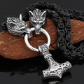MECYLIFE IP Black Byzantine Chain King Chain Men's Classic Stainless Steel Wolf Necklace North Viking Thor Hammer Necklace