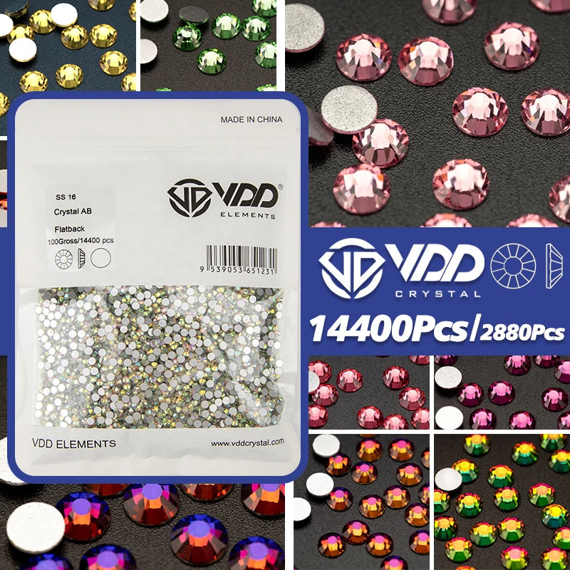 VDD Wholesale 14400Pcs/2880Pcs SS3-SS30 High Quality Glass Rhinestones Crystal Strass Flatback Stones Nail Art DIY Decorations
