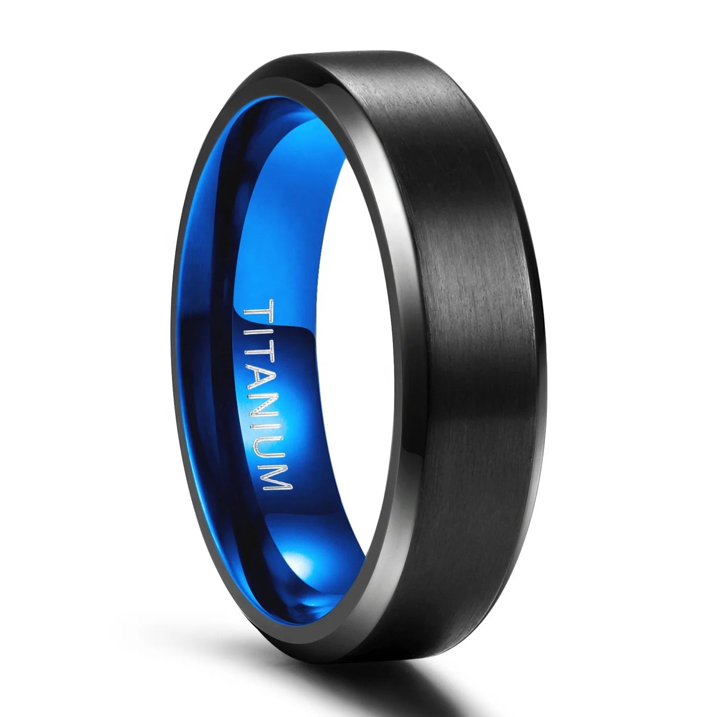 OAHLAN Fashion Jewelry Classic Personalized 6mm 8mm Black Blue Brushed Titanium Rings for Men Women Wedding Engagement Ring Gift