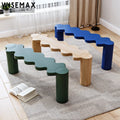 WISEMAX FURNITURE Modern Living Room Furniture Long Natural Wooden Foot Stool Wave Edge Solid Wood Frame Ottomans for Bedroom