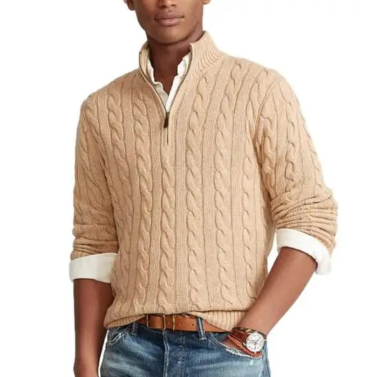 Europe and America Autumn and Winter New Men's Warm Sweater Men's Twists Half High Collar Thickened Knitwear