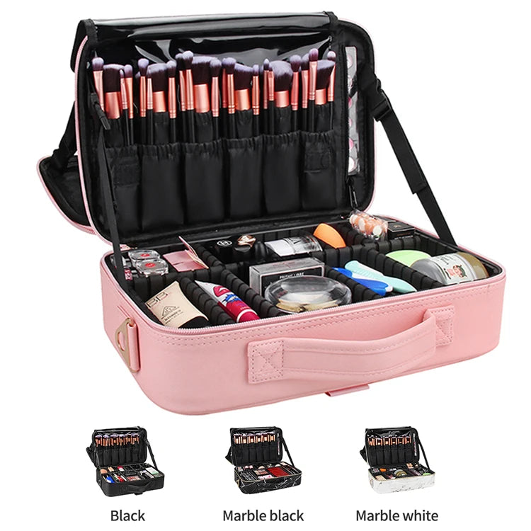 For Relavel Professional for Pink Makeup Case 3 Layers Portable Travel Beauty Cosmetics Hot Sale Zipper Closure Fashion Style