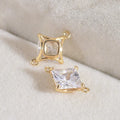 CZ Rhombus Connector Charm 18K Gold Plated Brass Clear Cubic Zirconia Charm Link Pendant Jewelry Making Supplies