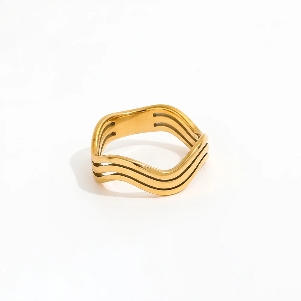 Joolim High End 18K Gold Plated Multi-layer Hollow Waved Rings for Women Finger Ring Wholesale