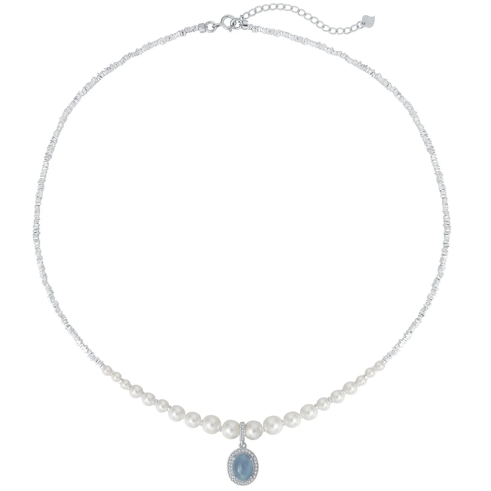 Light Luxury Premium S925 Sterling Silver Platinum Plated Aquamarine Drop Diamond AAAA Grade Pearl Beaded Trendy Charm Necklace