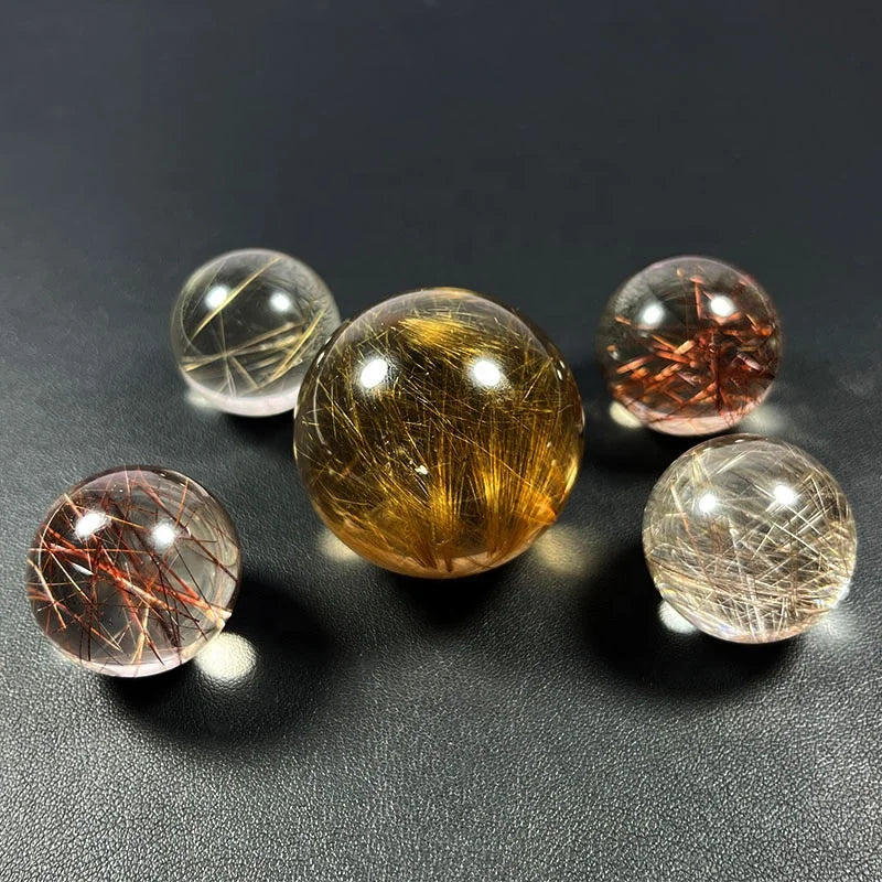 Natural Rutilated Quartz Sphere Crystal Ball Healing Stone Golden Rutilated Quartz Ball for Fengshui Decoration