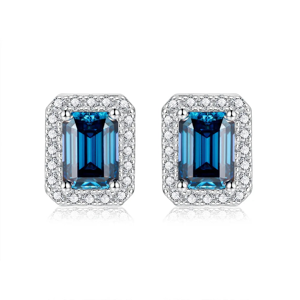Aqua Blue Moissanite Earrings 925 Sterling Silver Moissanite Diamond Earring 7x5mm Blue Moissanite