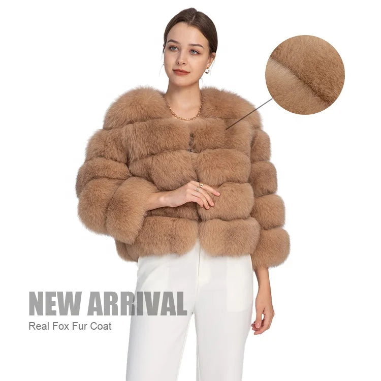 Custom Long Sleeves Fashion Women Fluffy Fur Jacket Winter Real Fox Fur Coat for Ladies