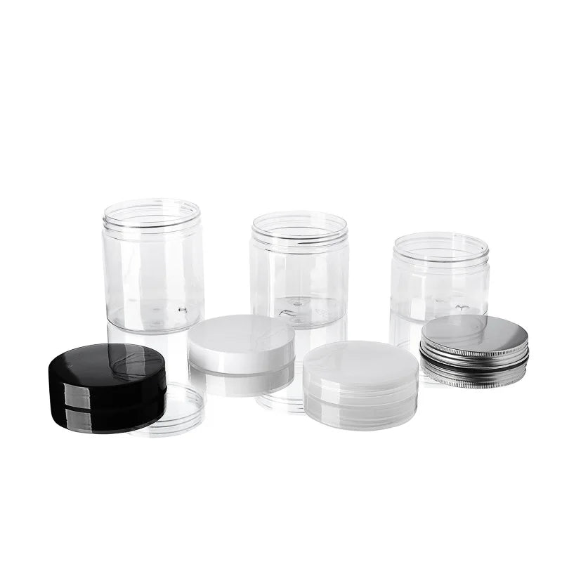 Factory Price Body Face Cream Jar Container 50ml Clear Plastic PET Cosmetic Jar Aluminum Cap Recyclable Custom Color Custom Logo