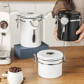 Manual 1500ml Stainless Steel Double-Wall Tea Coffee Bean Spice Storage Can with Lid Small One-Way Exhaust Valve for RV Use