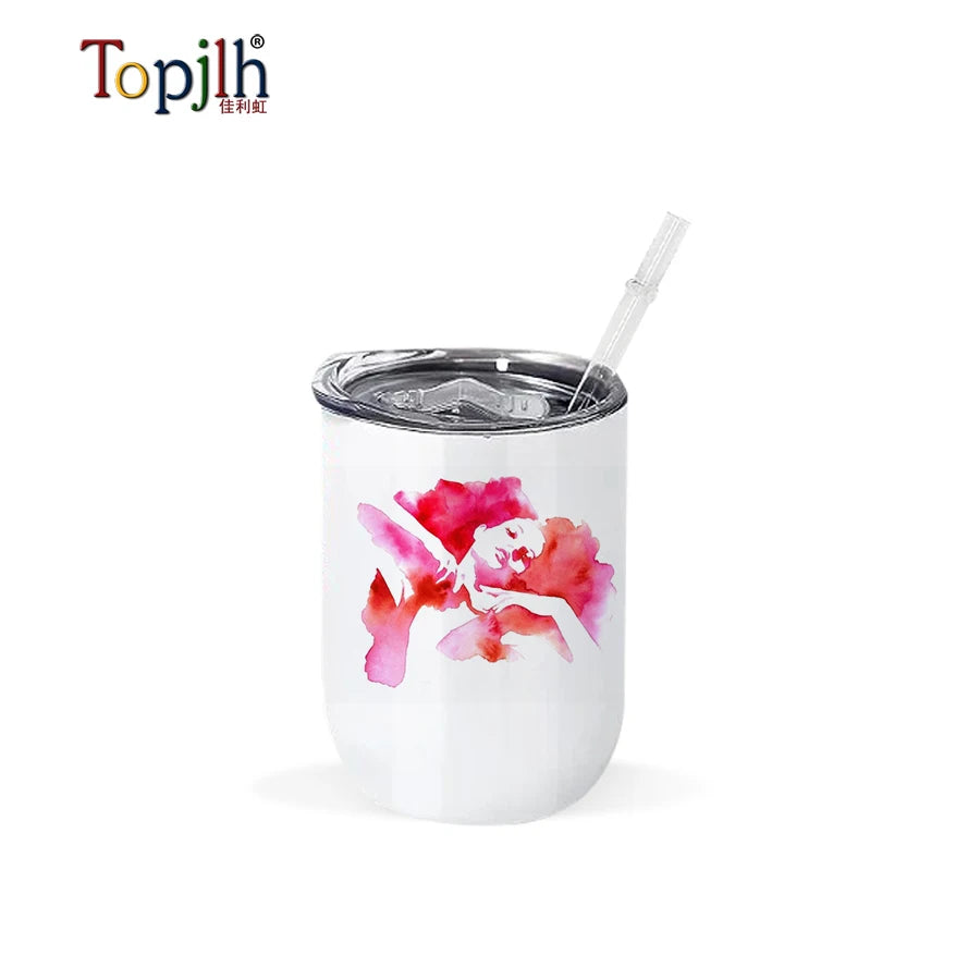 Topjlh 12oz Stainless Steel Tumbler with White Lid Custom Logo Microwave Safe Sublimation Blank for Mother's Day Gift Hot Sale