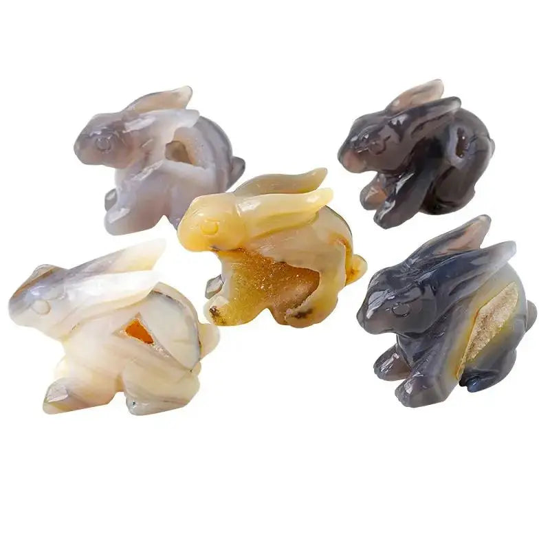 Wholesale Healing Gemstone Hand Carved Reiki Animal Folk Craft Agate Crystal Rabbit