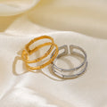 Fashion Jewelry Rings 18K Gold Plated Open Stainless Steel Double Bamboo Ring for Women YRS370