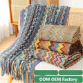 2026 Manufacturer Custom Sofa Throw Blanket Ethnic Soft Lounge Wrap Bohemian Geometric Knitted Blanket with Tassels