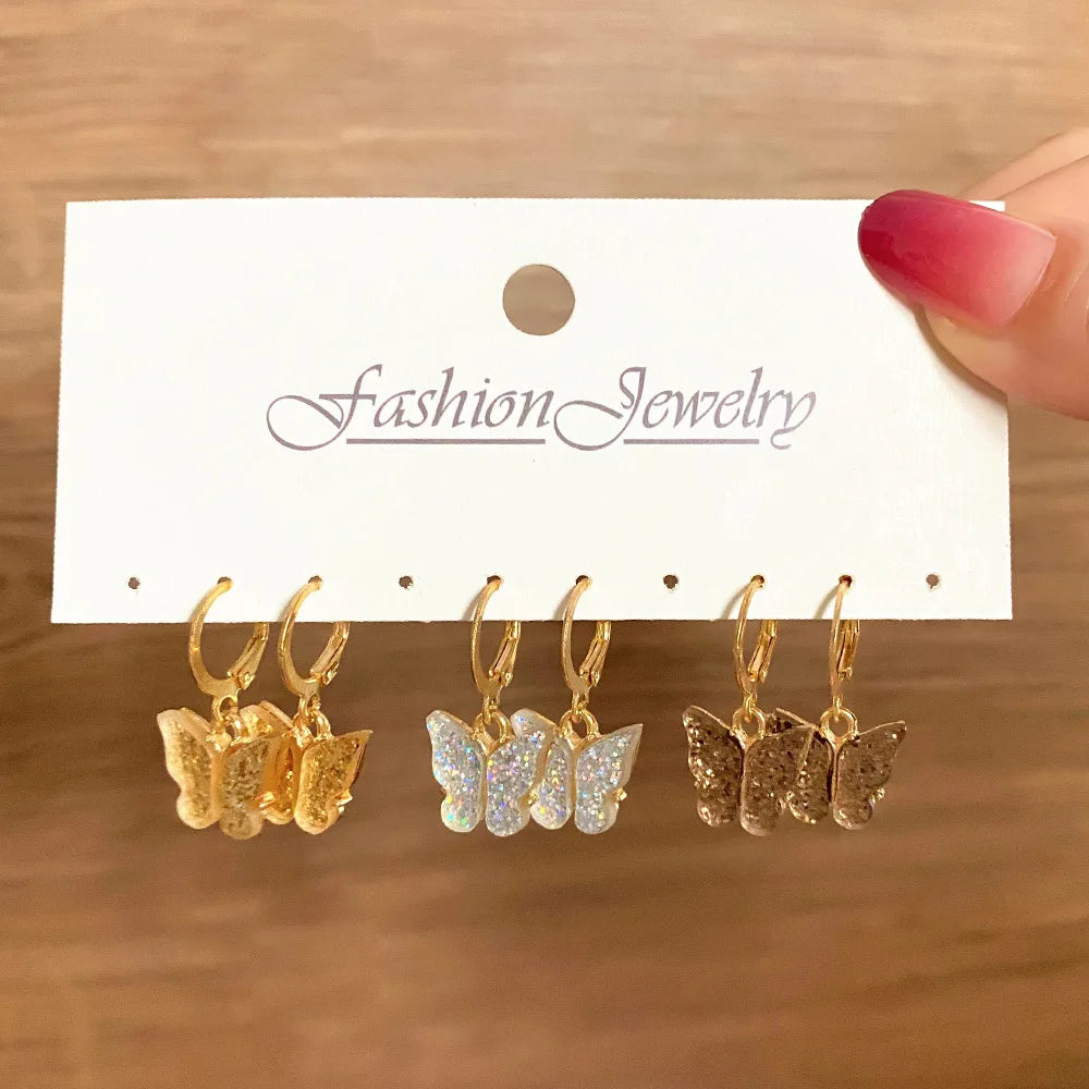 3Pcs/Set Vintage Style Butterfly Earrings Set for Women Jewelry Wholesale