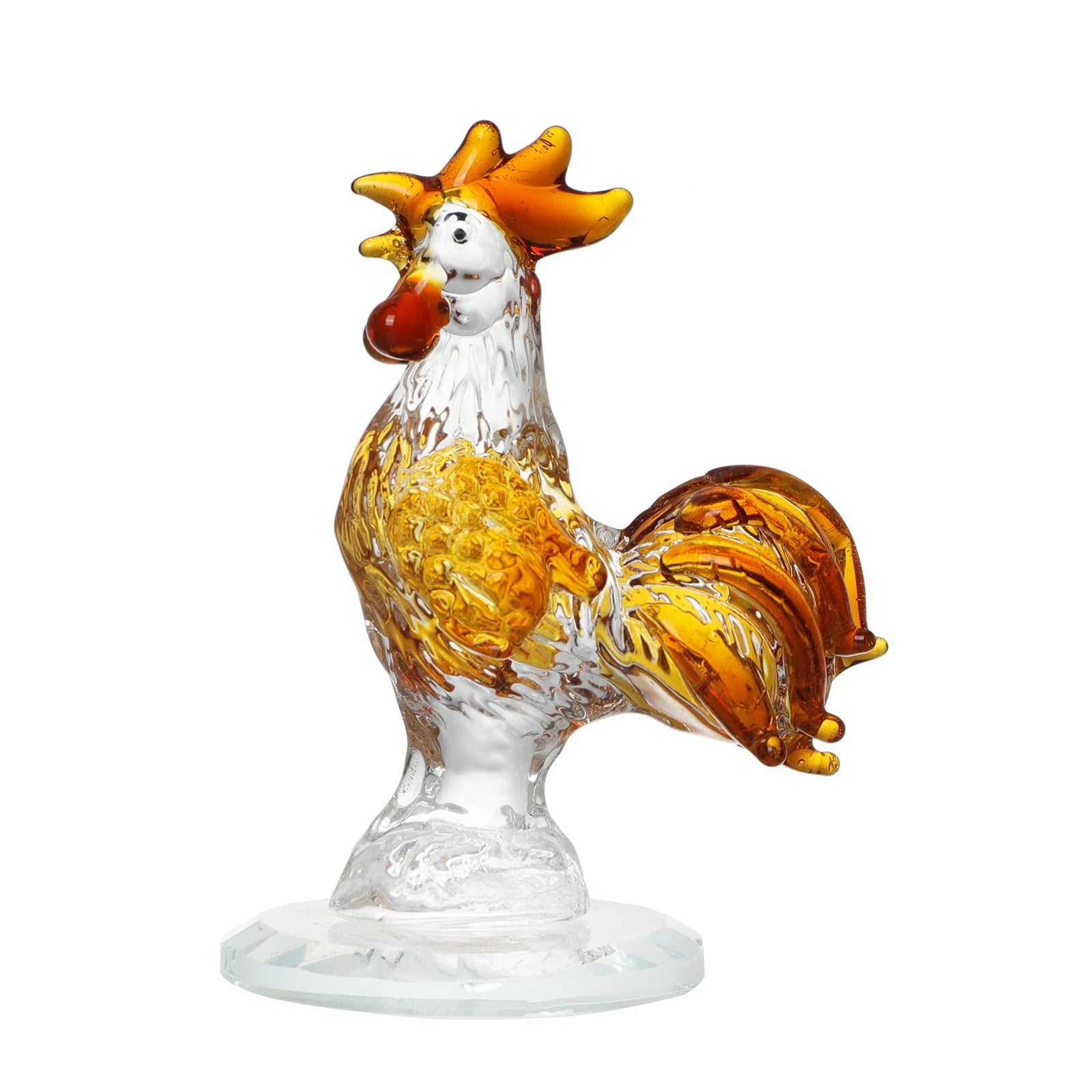 Blown Glass Rooster Figurine Collectible Animal Farm Art  Hand Painted Crystal Chicken Miniature Figure Decor