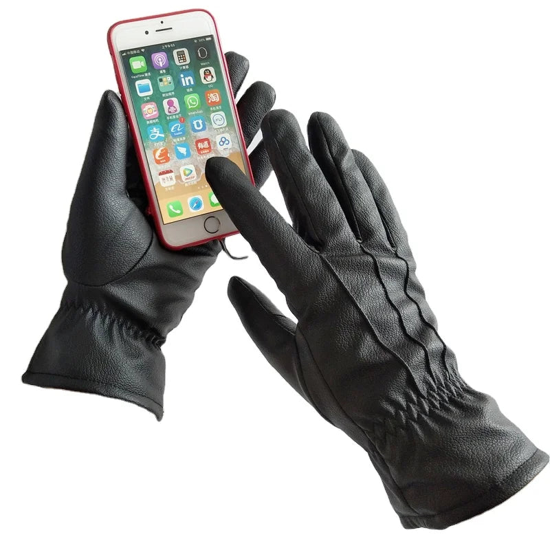 New Design PU Leather Touch Screen Gloves Soft Comfortable Printed Gloves Winter Sports Cycling Daily Use Fishing Parties Travel