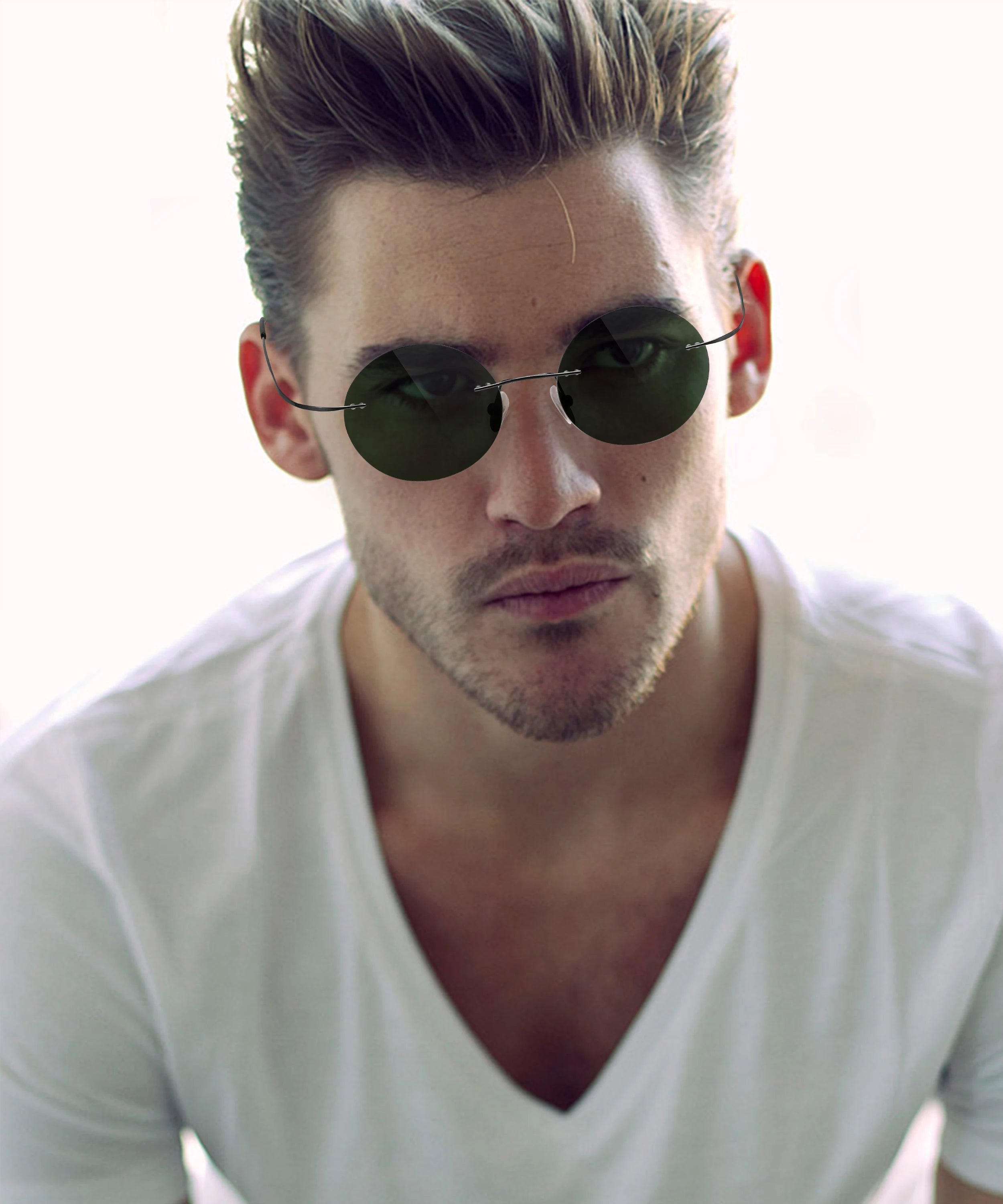 Lightweight Titanium Rimless Sunglasses with Polarized Gold Frame Lens Comfortable Oval Style Latest Fashionable Design