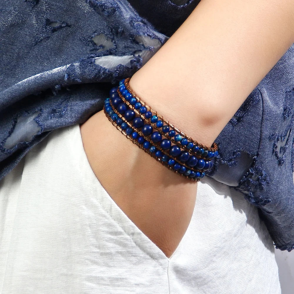 Fashion Women Energy 4mm Imperial Jasper Drop Crystal Glass Beaded Bracelet Handmade Natural Gemstone India Agate Wrap Bracelets