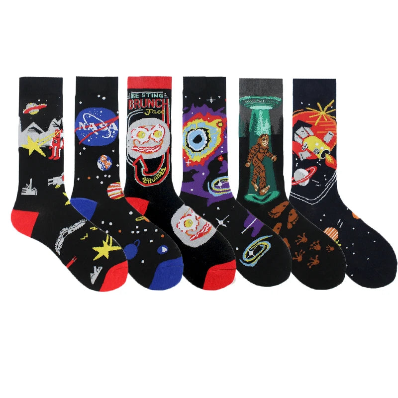 Wholesale Funny Crazy Colorful Socks Universe Space Funky Cool Fashion Cotton Fancy Socks Sox Crew Cute Socks