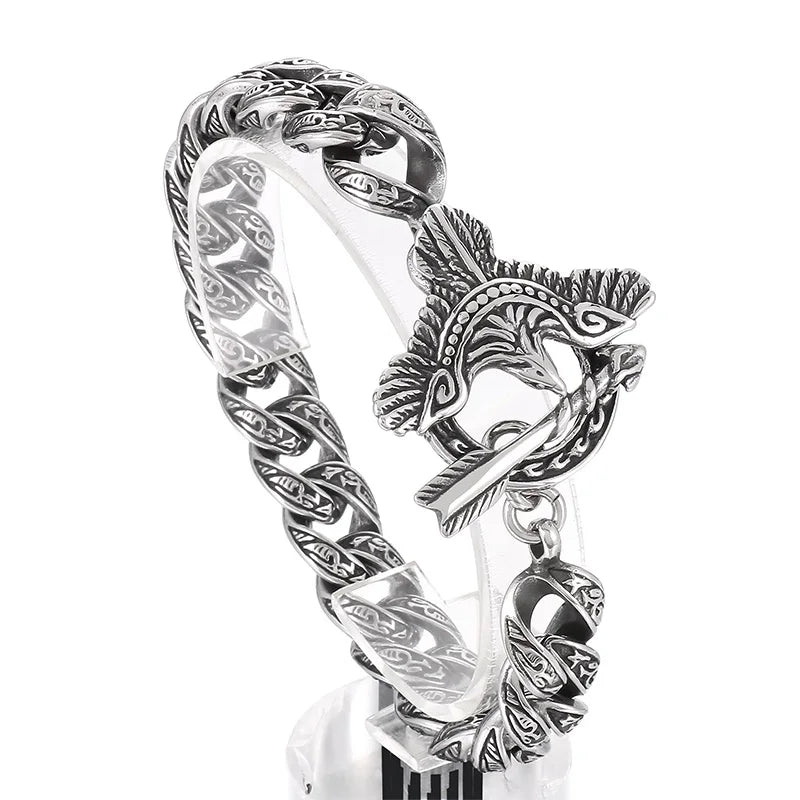 KALEN 230mm Men Punk Stainless Steel Cuban Links Bracelet With Eagle&Arrow OT Clasp