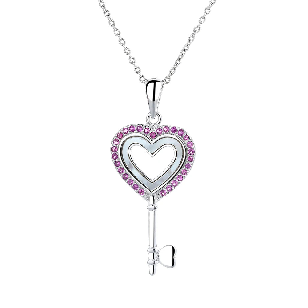 Romantic Heart-shaped Key Pendant Lovers Necklace 925 Sterling Silver Fashion Valentine's Day Gift