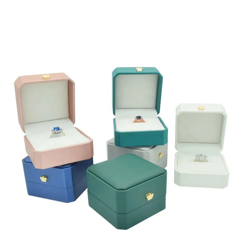 Factory Custom Logo PU Leather Ring Case Portable Jewelry Box Blue Necklace Storage Box