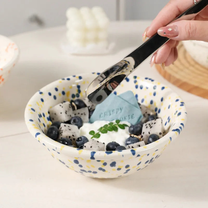 Luxspire Under Glazed Mixed Color Dot Sparkle Ceramic Yogurt Bowl 6 Inch Breakfast Cereal Dessert Bowl Salad Bowl