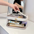 Snow White Tsa Approved Large Plastic Pvc Transparent clear Cosmetic Makeup Organizer Bag with Handle for Travel