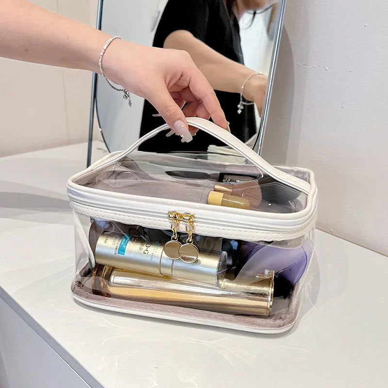 Snow White Tsa Approved Large Plastic Pvc Transparent clear Cosmetic Makeup Organizer Bag with Handle for Travel
