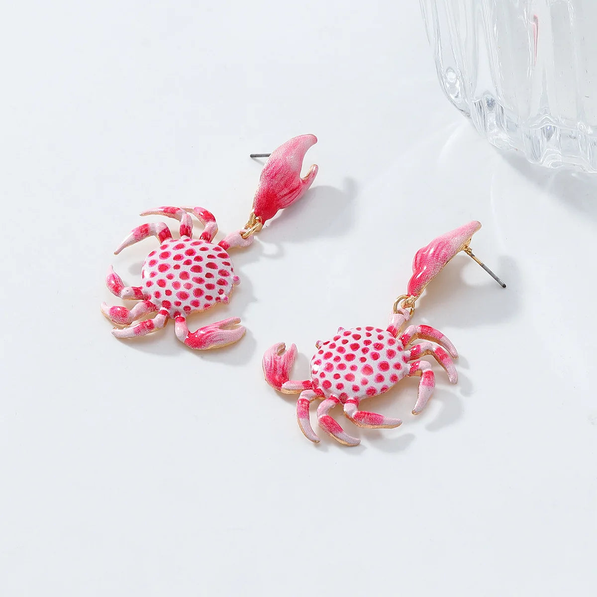 Romantic Bohemian Style Beach Jewelry pink Summer Accessories Cute Cartoon Printed Crab Alloy Pendant Earrings 2025