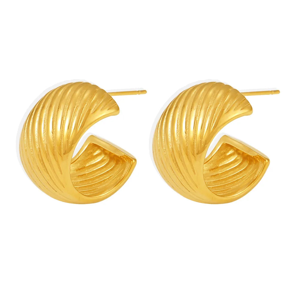 Women Jewelry 18K Gold Plated Geometric Stainless Steel Party Jewelry Accessories Ripple CC Shaped Earrings