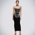 Dropshipping Black Party Bandage Prom Dress Ladies Crystal Diamond Elegant Formal Maxi Bodycon Gown Evening Dresses for Women