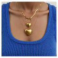 Gold Inoxidable Stainless Steel Waterproof Puffy Heart Pendant Necklace Flatsnake Chain Bowknot Necklaces Stackable Jewelry Set