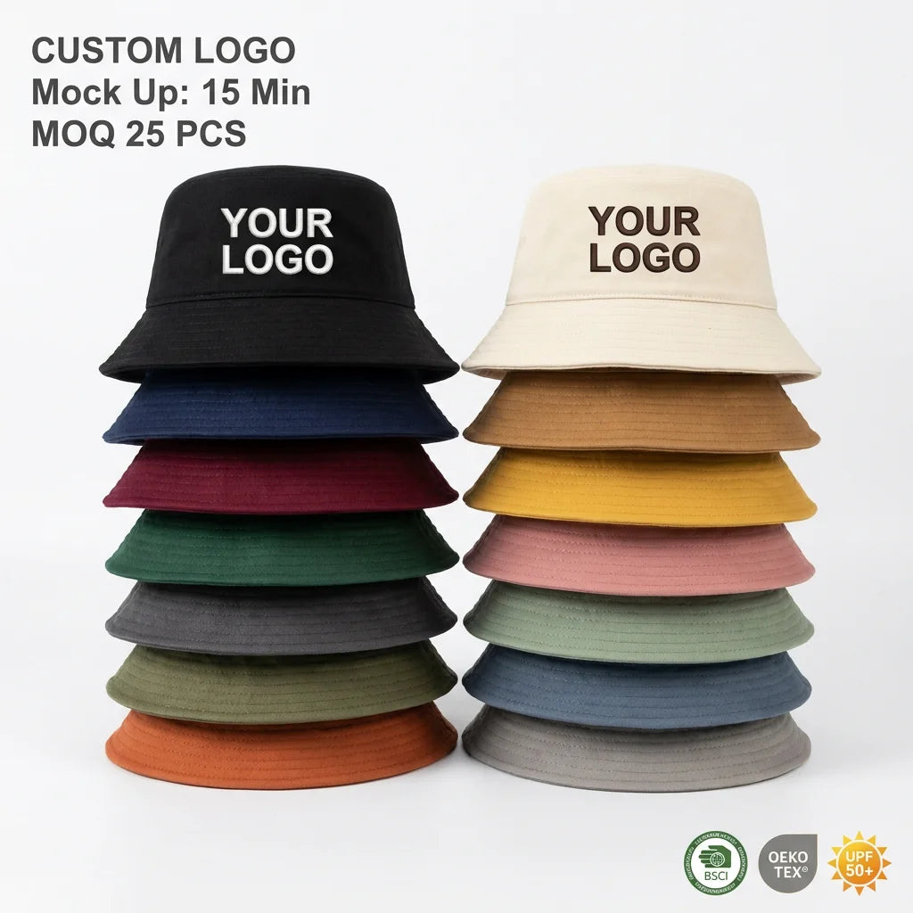 Factory Price Custom Logo Embroidery Reversible Kids Women Men Outdoor Beach Sun Visor Plain Cotton Branded Fisherman Bucket Hat