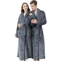Men Grey Flannel Fleece Nightgown Thick Heavy Pajamas Large Size Fleece Bathrobe for Men