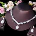 Fashion Design Clear Cubic Zircon Long Big Dangle Wedding Earrings Necklace Sets Costume Luxury Jewelry Accessories for Brides