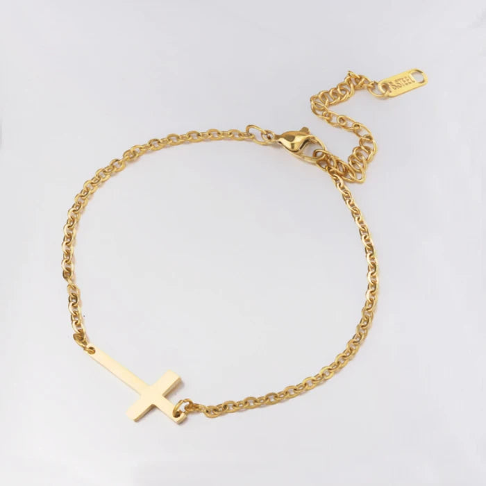 Wholesale Bulk Christian Religious Jewelry 18k Gold Plated Simple Classic Ladies'  Cross Anklet Bracelet Jewelry for Women